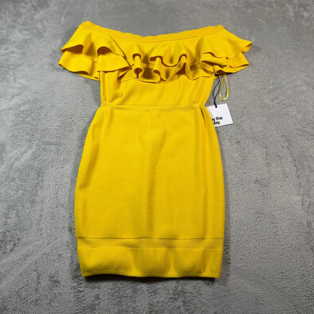by the way. Ruffle Off The Shoulder Dress Women Medium Yellow Bodycon Mini NWT